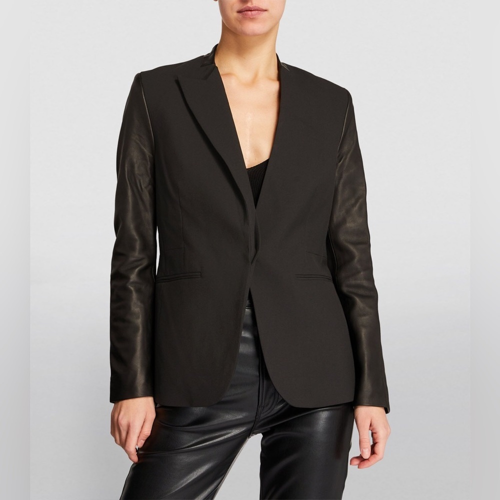 All Saints Leigh Lea Blazer Black Sz 4 Leather Trim